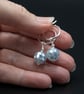 Pale blue or Aqua mother of pearl and sterling silver hoop drop earrings  - Image 3