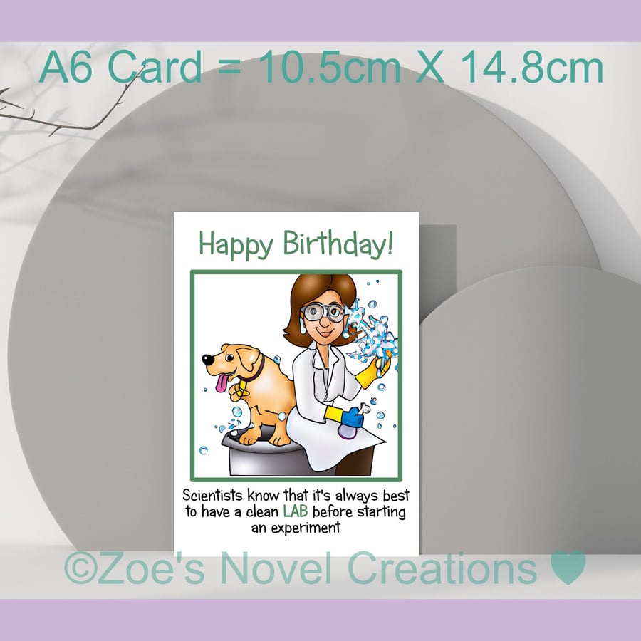 Birthday Card, Clean LAB greetings card, Labrador, Scientist A6 10.5cm x 14.8cm