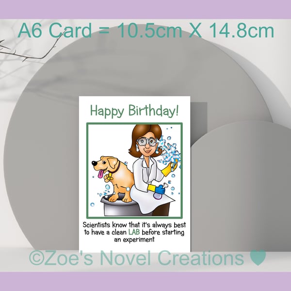 Birthday Card, Clean LAB greetings card, Labrador, Scientist A6 10.5cm x 14.8cm