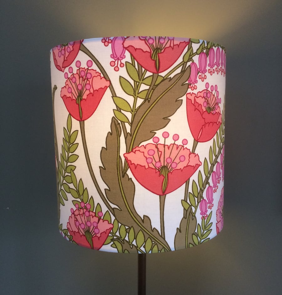 70s pink and lime floral CLIO Sanderson Vintage Fabric  Lampshade option 