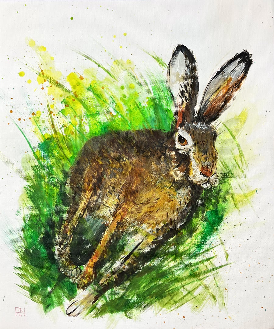 Hare painting, original acrylic art, animal art, original hare painting