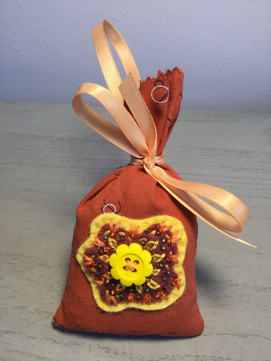 Hand Embroidered Sunshine Lavender Bag 