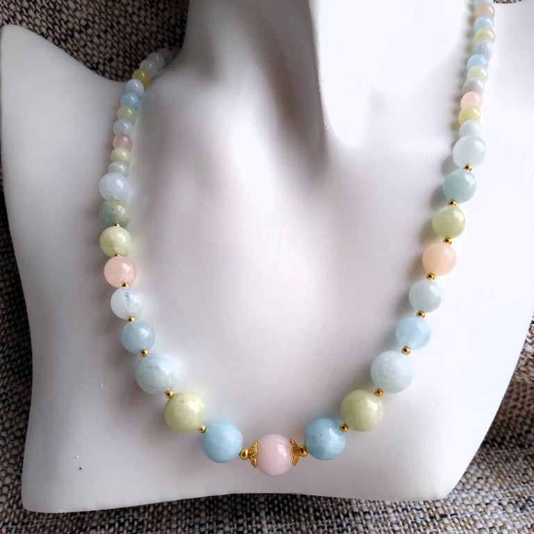 Multicolour Beryl Gemstone Beaded Necklace 17 To 18 Inch