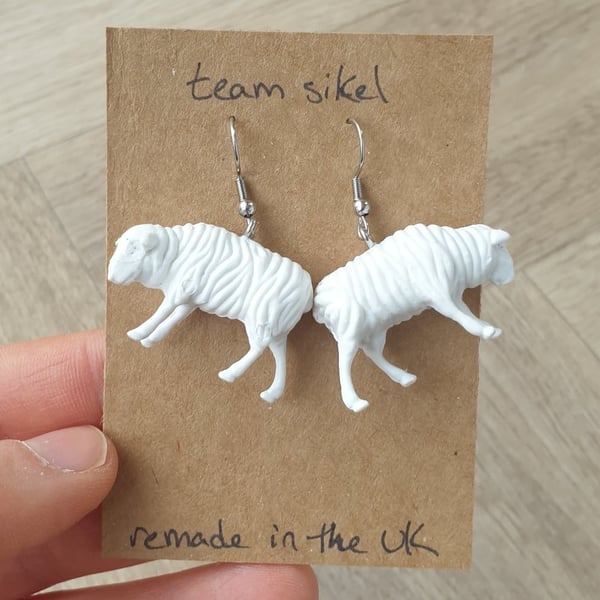 Sheep Earrings - Upcycled Vintage Toys