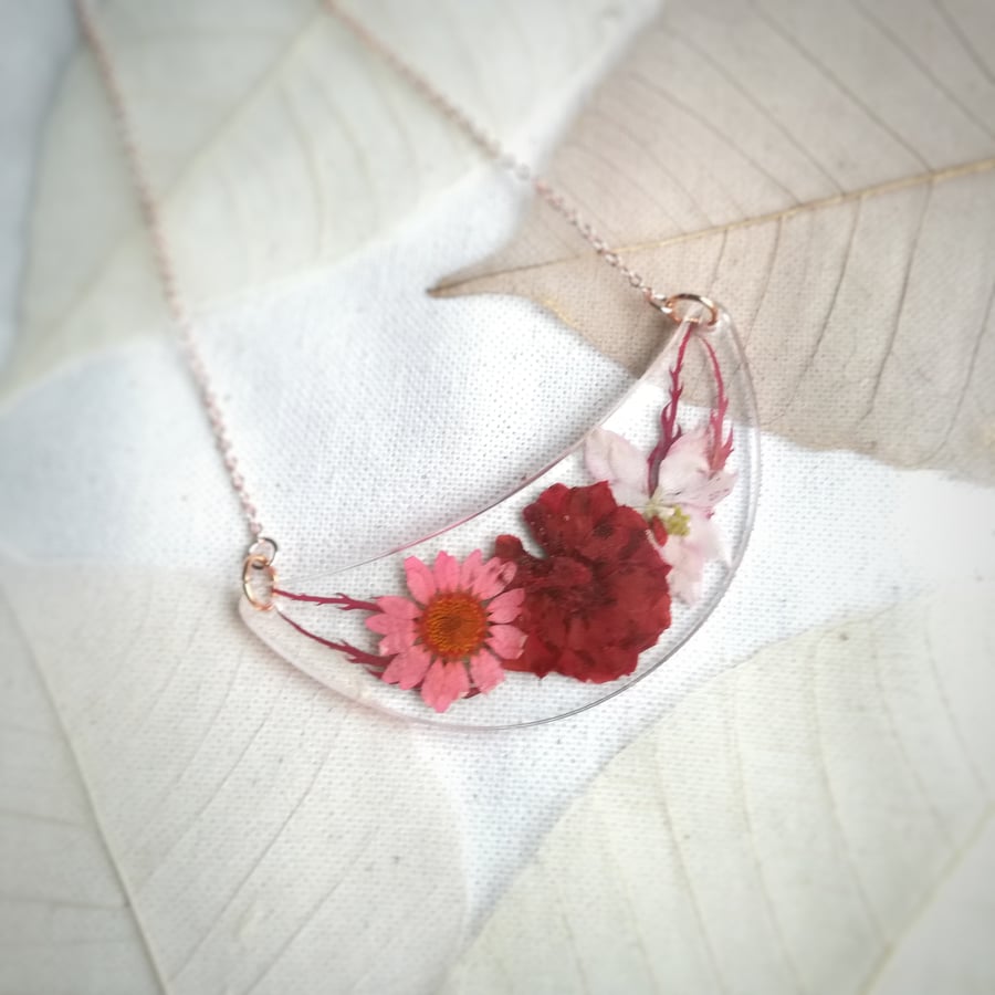 Mother's Day, Flower bib necklace, Botanical statement necklace, Rose gold 
