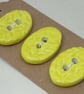 3 Medium Oval Lemon Yellow Sprig Pattern Ceramic Buttons - Image 2