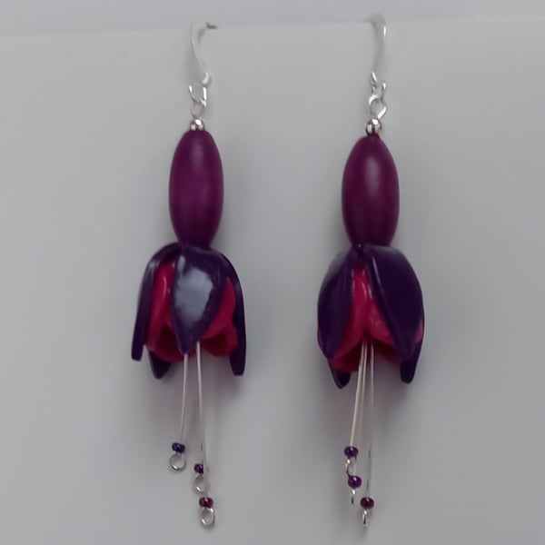Fuchsia Flower Earrings, Purple & Pink