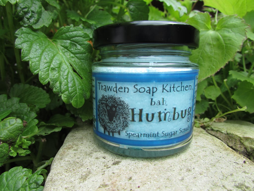 Small Bah Humbug Spearmint Sugar Scrub in 125ml glass jar