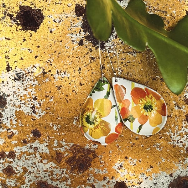 Yellow Flower earrings, artisan, one of a kind