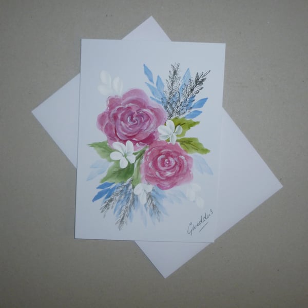 hand painted original art floral greetings card ( ref FA 517 G2 )