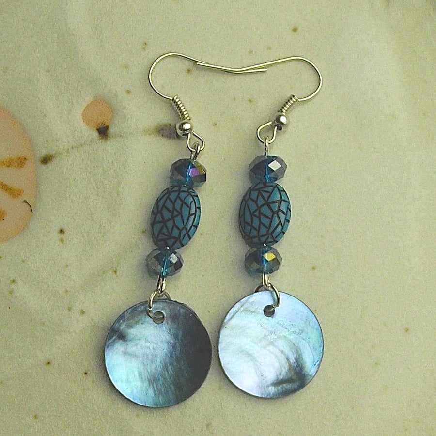 Blue Shell Bead Earrings