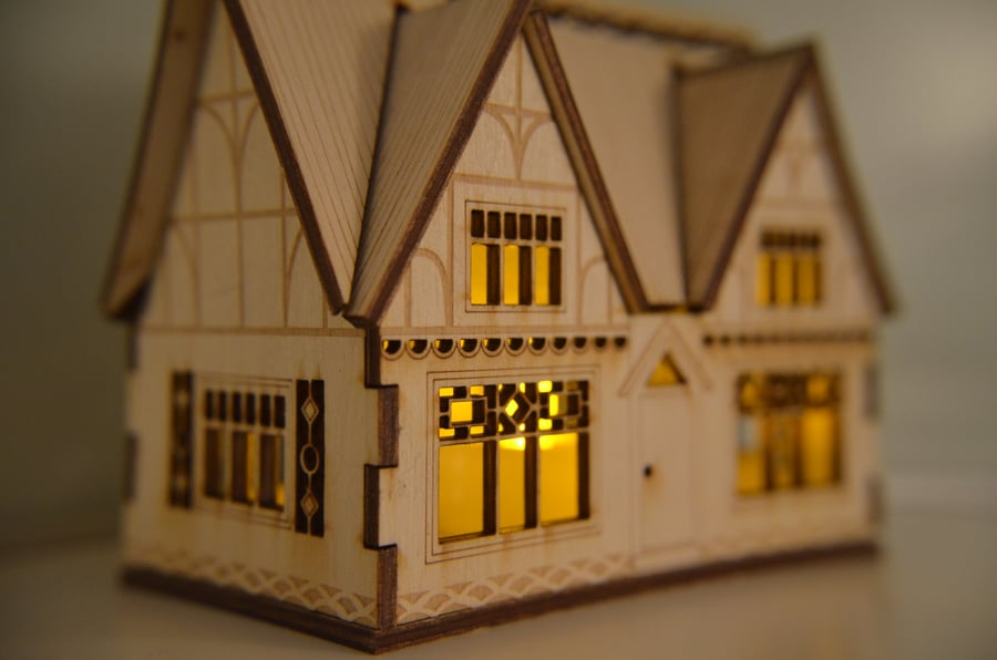 Laser cut thatched cottage nightlight