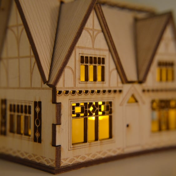 Laser cut thatched cottage nightlight