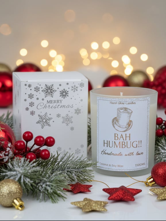 Bah Humbug Christmas Candle - Frosted Vegan Xmas Candle - Christmas Candle Gift