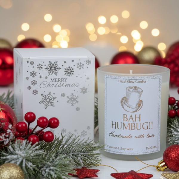 Bah Humbug Christmas Candle - Frosted Vegan Xmas Candle - Christmas Candle Gift
