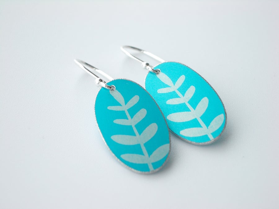 Turquoise leaf oval earrings 