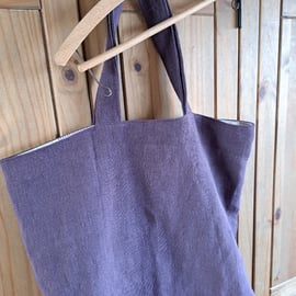 Damson linen and check tote