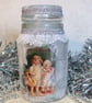 Shabby Chic Style Decorative Christmas Jar with Vintage Image.