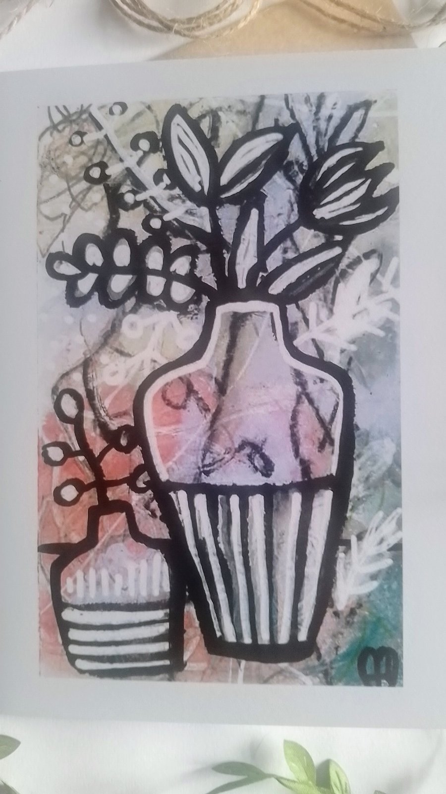 Plants & Vases Botanical Abstract Monochrome Art Greetings  Card,