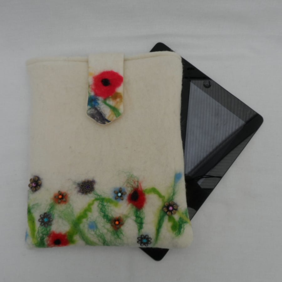 iPad 2 case - felt with beaded flowers