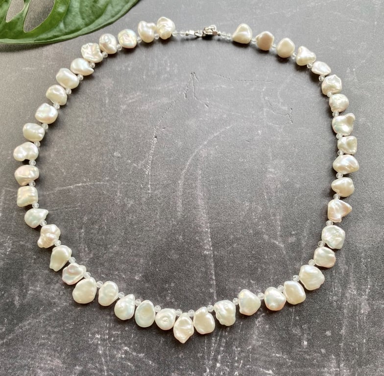 Keshi Pearl & White Topaz Collar Necklace