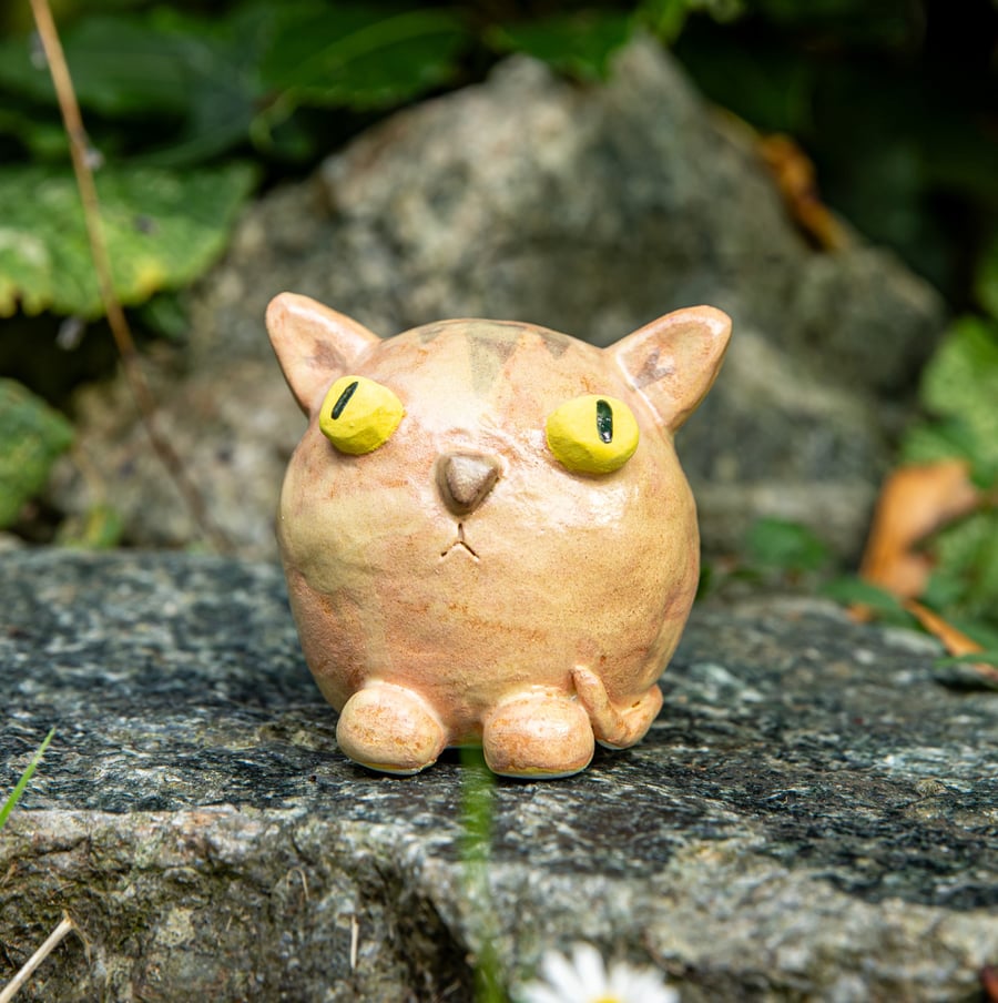 Cute grumpy ceramic ginger cat ornament