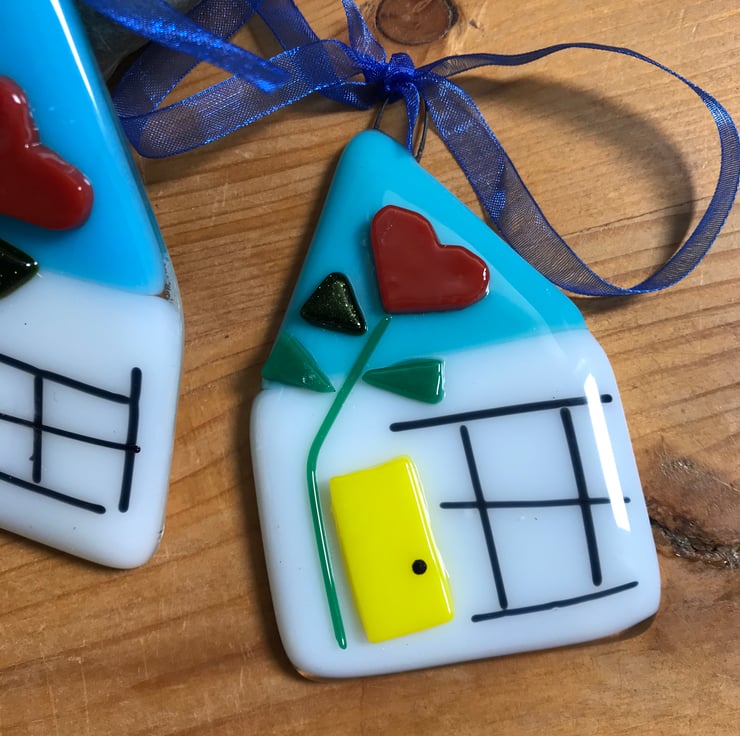 Fused glass house, suncatcher, wall hanging, Ho... Folksy
