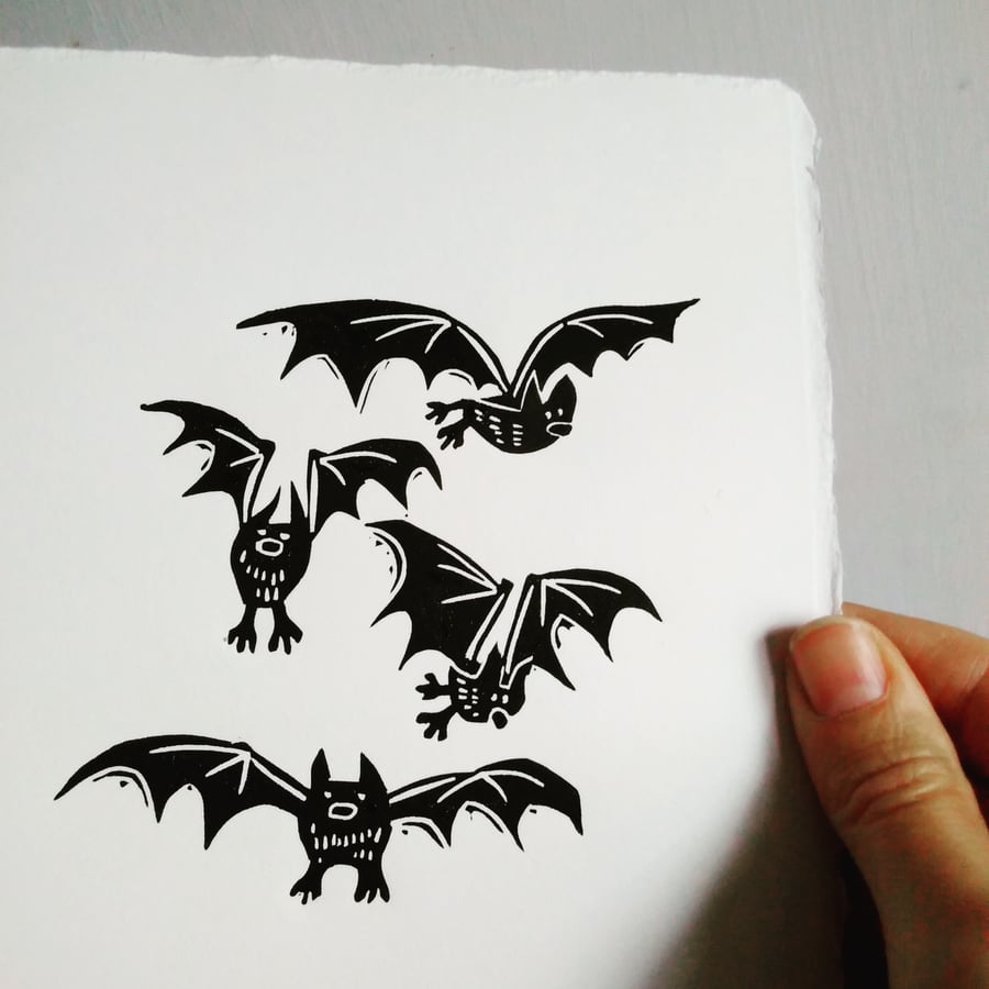 Flappy Bats - lino cut print
