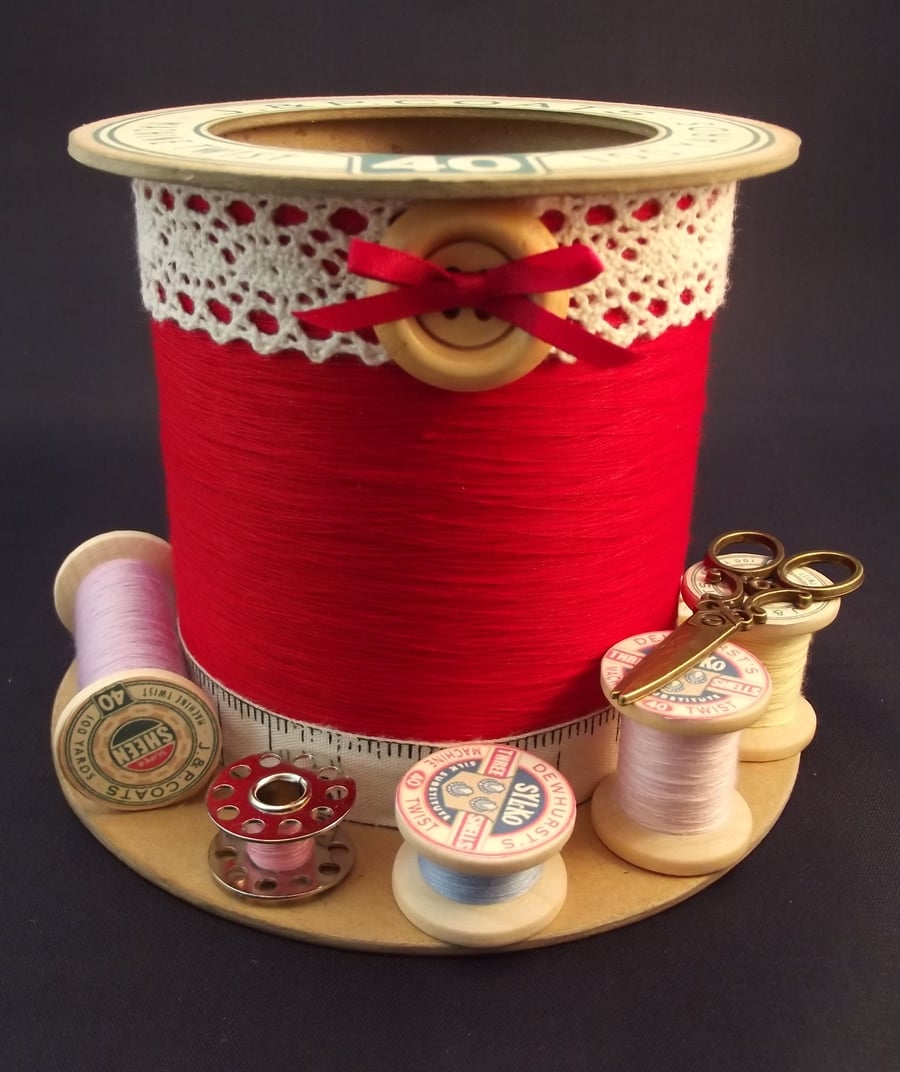 Pillar Box Red Cotton Reel Storage Pot