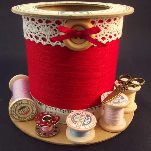 Pillar Box Red Cotton Reel Storage Pot