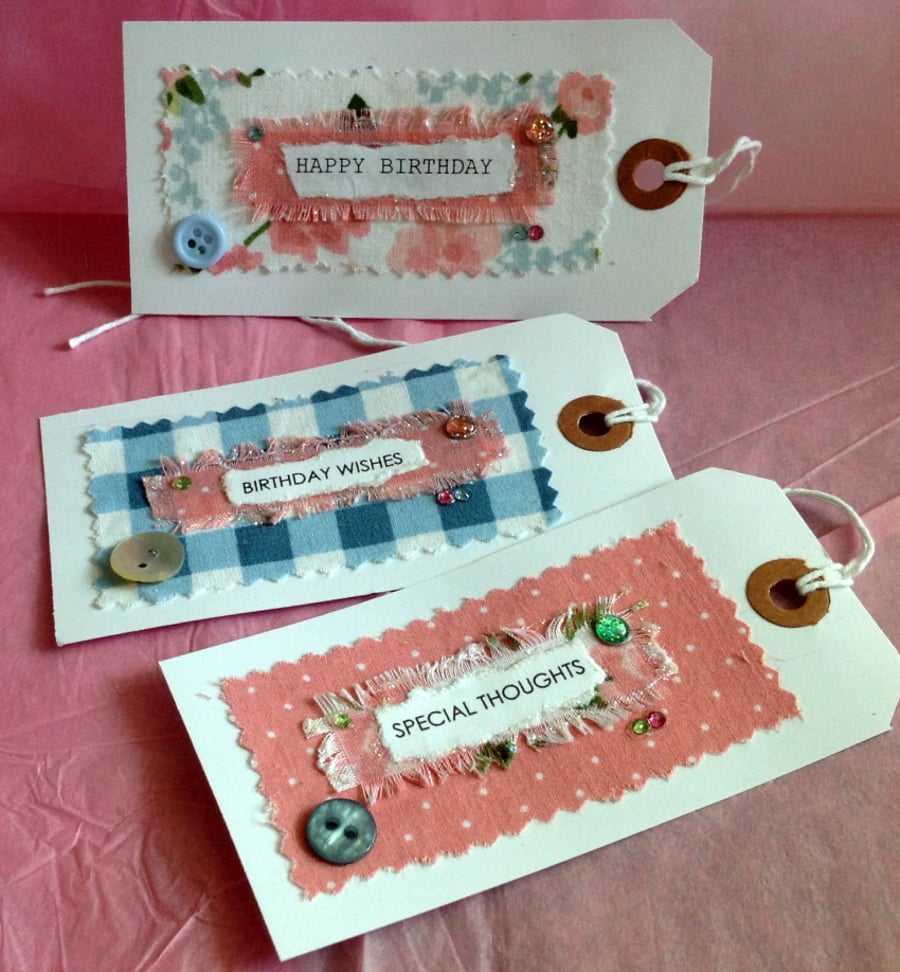 Gift Tags, Shabby Chic Style Three Pack, Handmade Message Tags