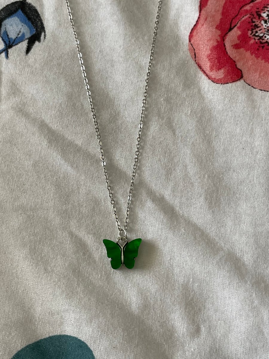 Doc - vibrant green silver chain butterfly necklace 