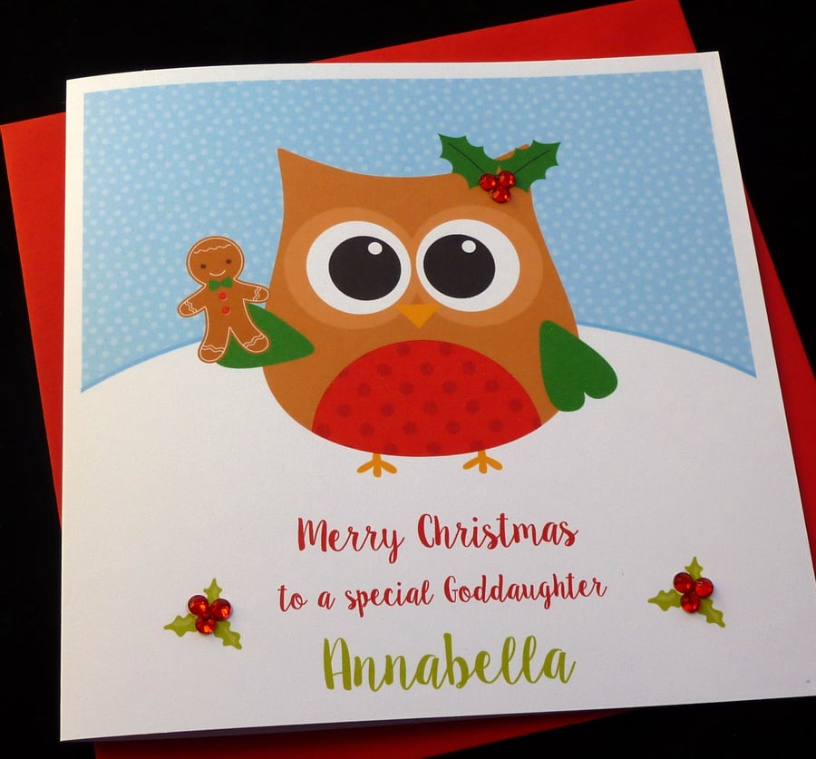 Handmade Personalised Owl Christmas Card 