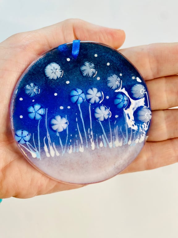 Floral Winter Christmas fused glass bauble decoration 