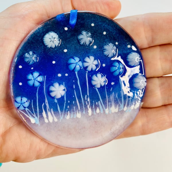Floral Winter Christmas fused glass bauble decoration 