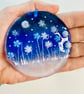 Floral Winter Christmas fused glass bauble decoration 