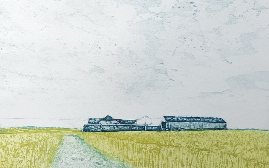 Collagraph Print Wheatfields A hand printed... Folksy