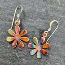 Flame painted copper flower earrings