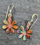Flame painted copper flower earrings