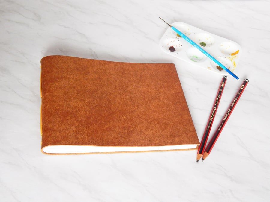 Tan Leather Sketchbook, luxury Italian leather cover