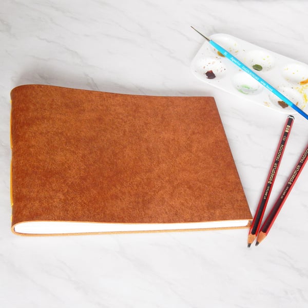 Tan Leather Sketchbook, luxury Italian leather cover