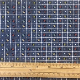 Fat Quarter Primitive Stitches Thread Blocks Blue 100% Cotton Fabric