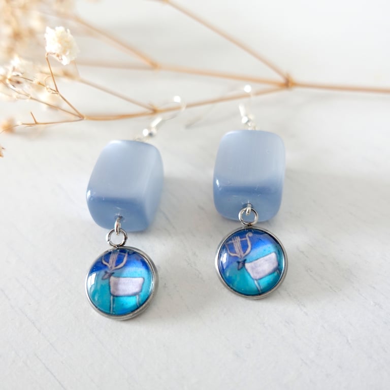 Christmas Accessory Earrings with Deer Illustration, Whimsical Winter Earrings 