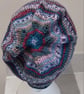 Handknit Beanie Hat 100% MERINO Stripey jacquard in purples, pastels & red Med - Image 4