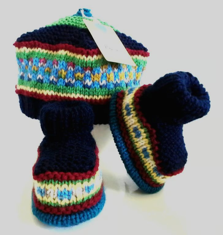 Designer Hand Knitted Fairisle Baby Hat & Booties Set  0-6 months size