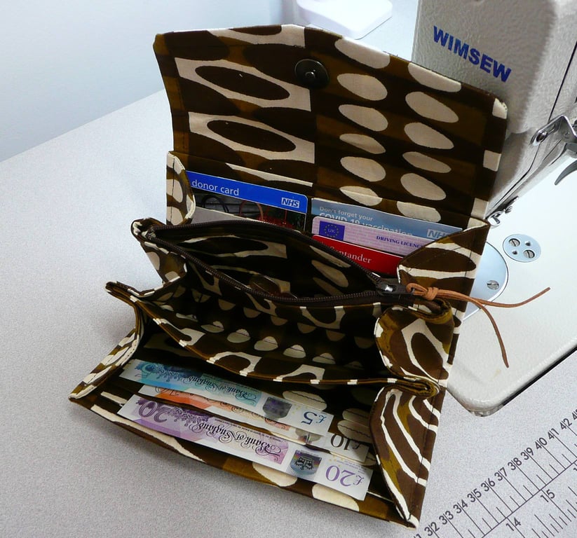 African wax cotton purse, khaki and cream ladies wallet, necessary clutch wallet