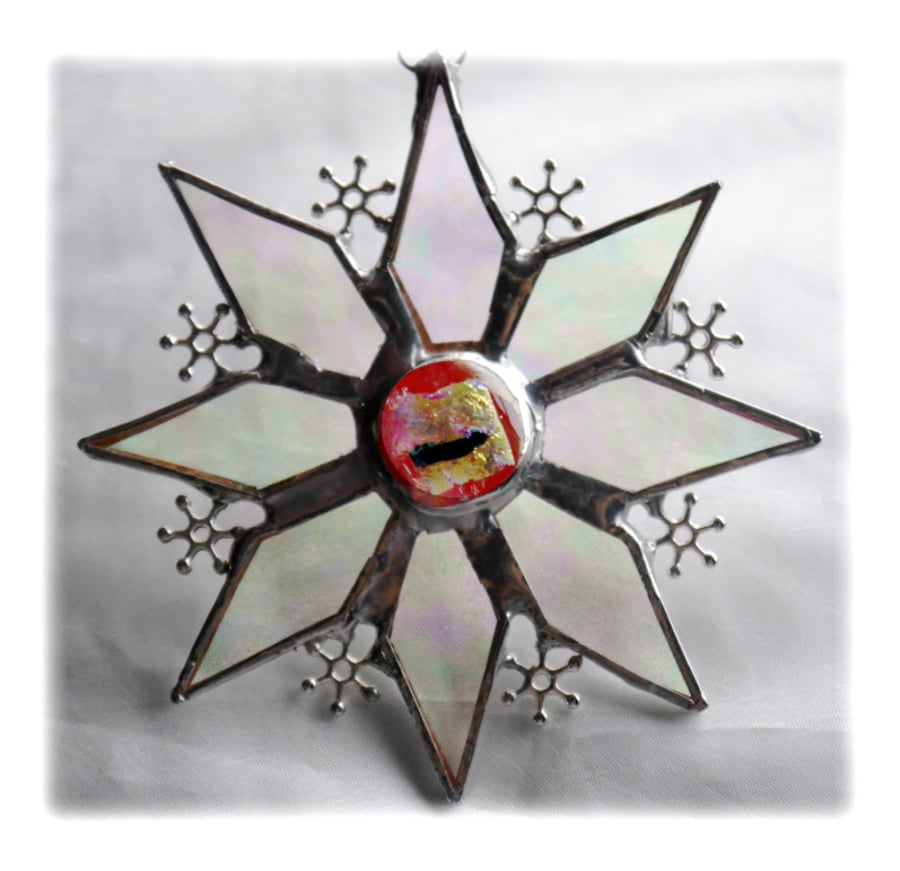 Sparkly Star Suncatcher Stained Glass Snowflake Red Handmade 9.5cm 074