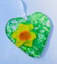 Fused glass heart with daffodil