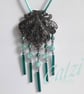 Upcycled Ornate Antique Silver Tone Buckle Boho Necklace-Turquoise - Image 1