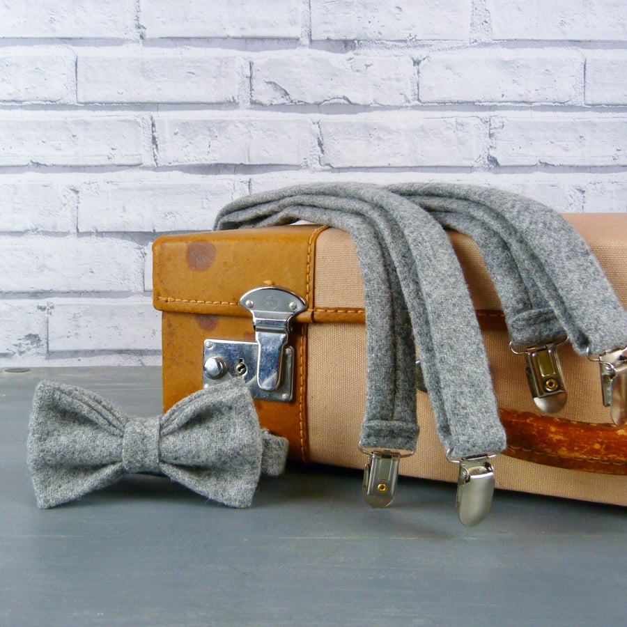 Yorkshire Tweed Bow Tie and Braces - Grey Twill 